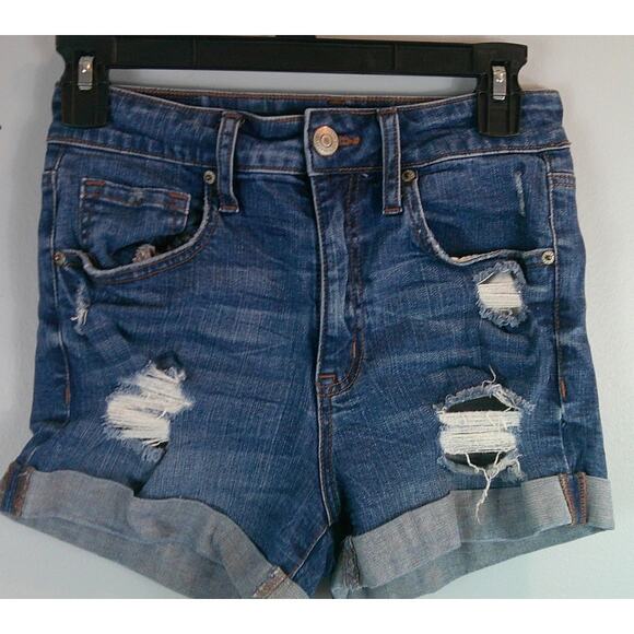 Aeropostale Jean Shorts Super High Rise Midi Distressed Juniors 4 - Picture 1 of 5